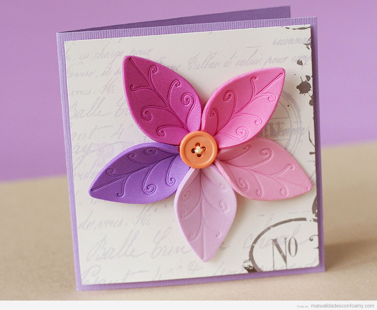 Preciosa flor de foam para decorar una postal • Manualidades con Foamy
