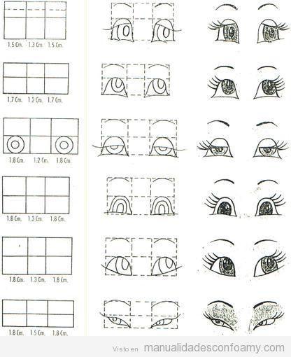 Tutorial para dibujar seis modelos de ojos para muñecas fofuchas