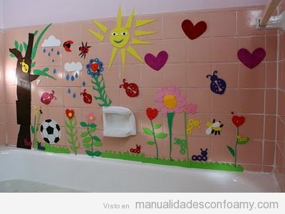 Mural para bañera hecho con goma eva, manualidades para niños