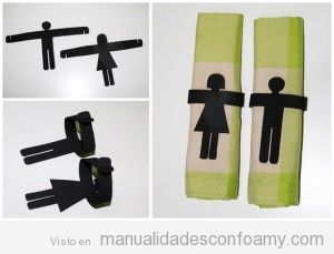 Servilleteros de goma eva con forma de chico y chica