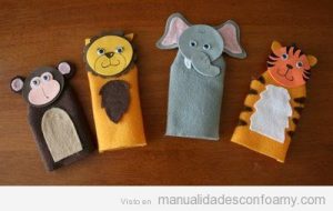 Marionetas de animales hechas con fieltro y goma eva