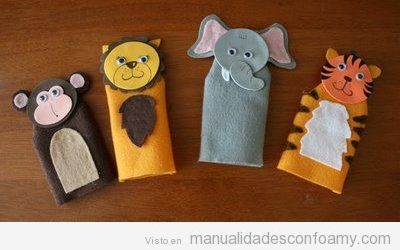 Marionetas de animales con fieltro y goma eva