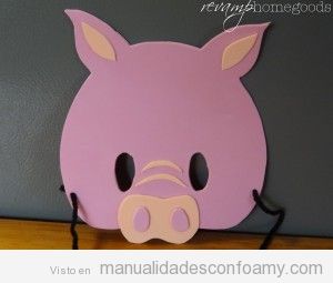 Manualidad goma eva para niños, máscara cerdo