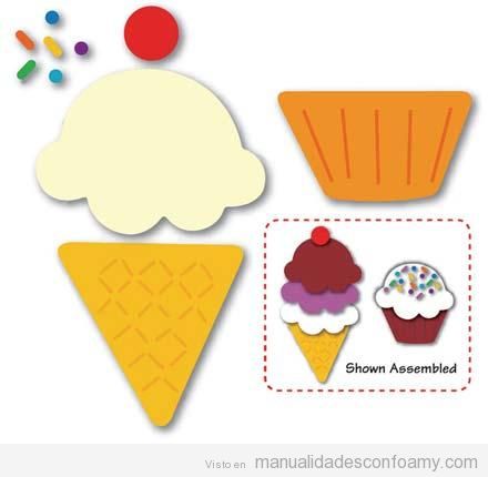 Molde para manualidad para niños, helado de goma eva