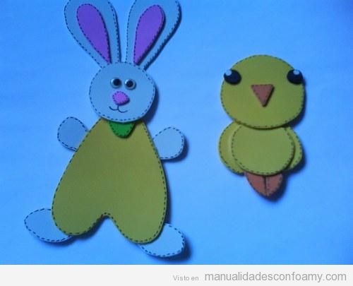 Conejo y pollito de goma eva, manualidades para niños