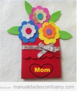 Manualidades goma eva regalar Día de la Madre, postal flores